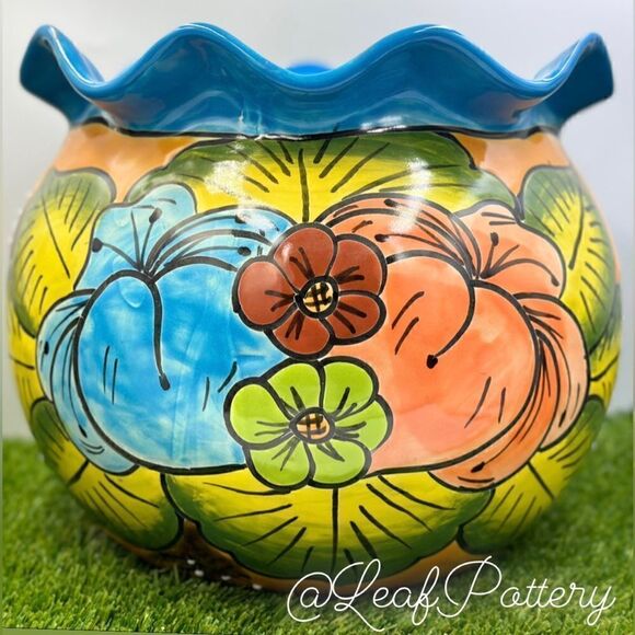 Pilar Talavera Handmade Multi Colored Ceramic Planter Pot - Picture 1 of 9